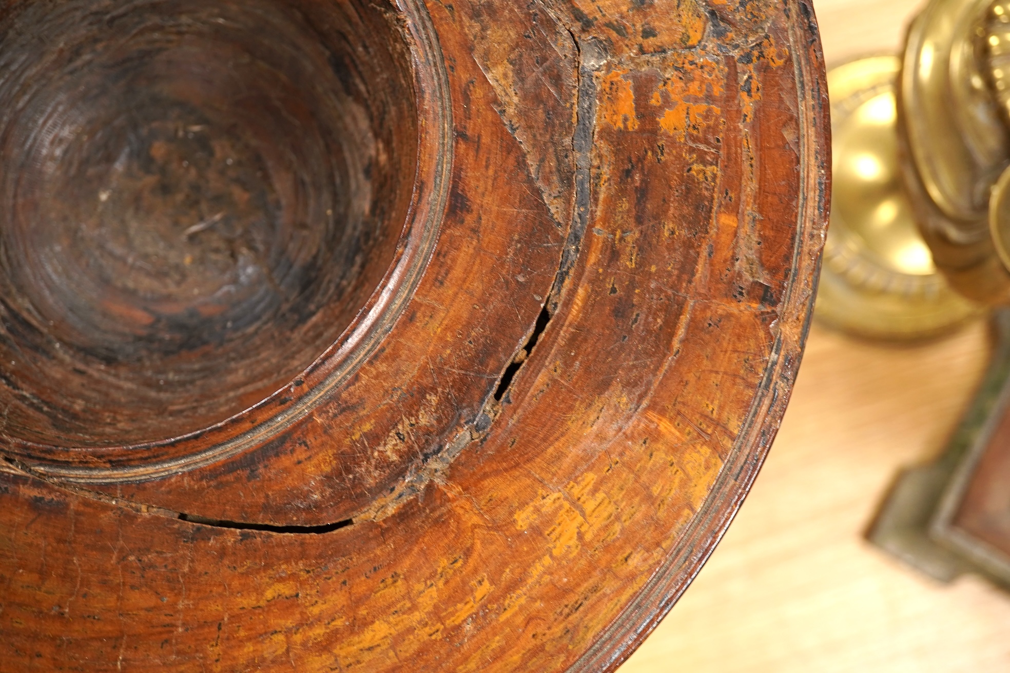 A large Indian solid turned satinwood mortar, Kerala, 19th century, 34cm